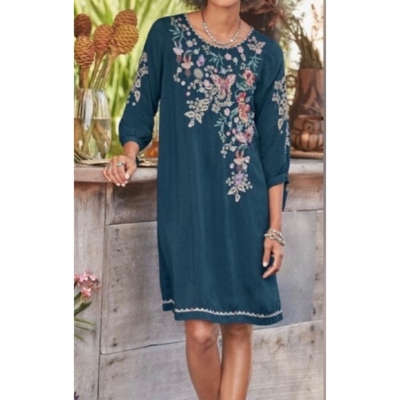 JOHNNY WAS Arva embroidered butterfly floral blue dress XS - Picture 1 of 8